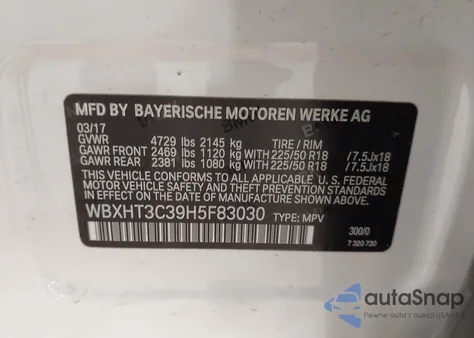 2017 BMW X1 xDrive28I z USA, uszkodzony, nr VIN WBXHT3C39H5F83030